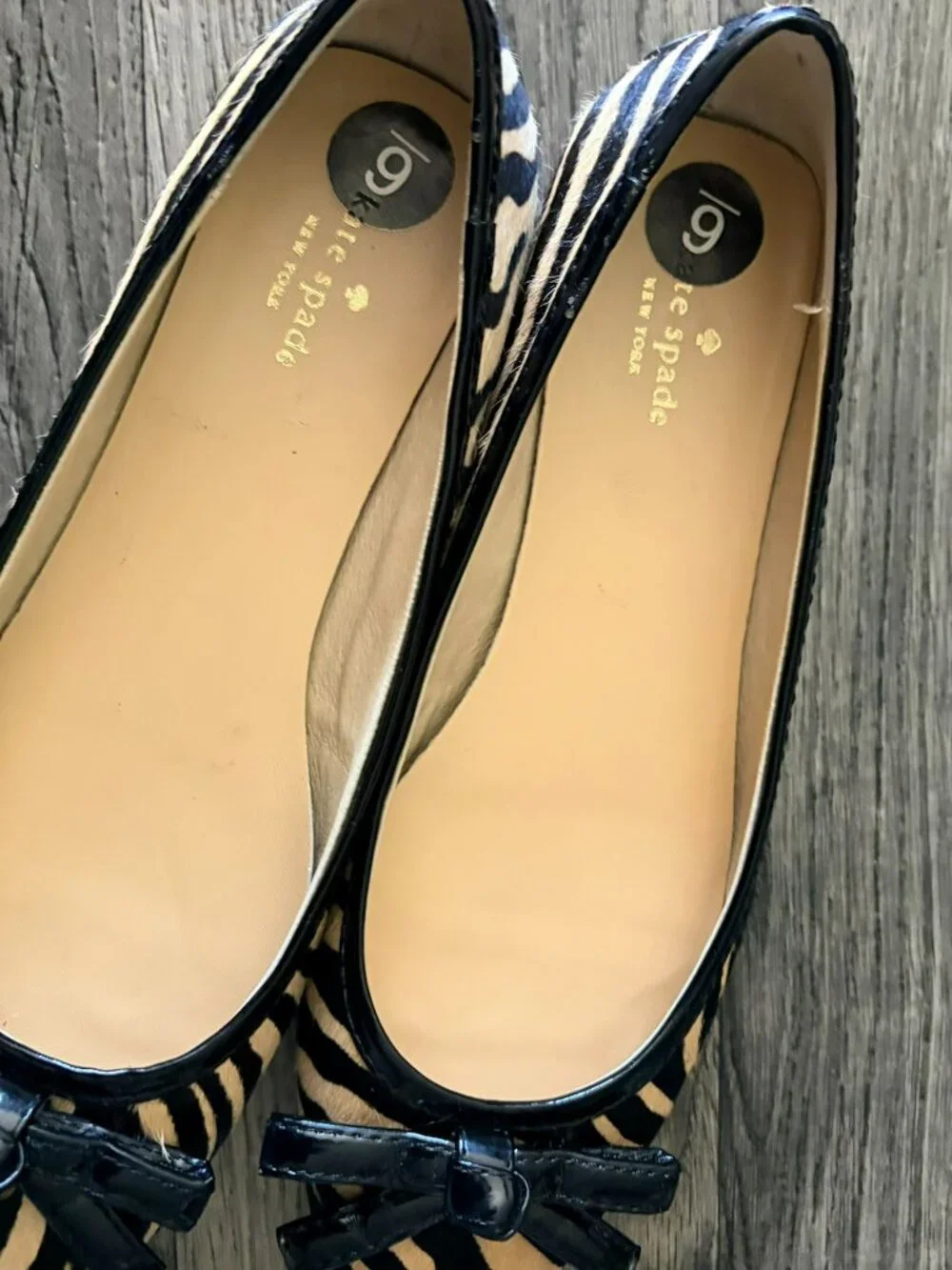 Kate Spade Zebra Print Black Bow Flats Size 6